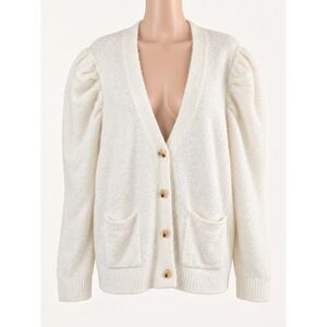Tuckernuck Pippa Fuzzy Mohair Wool Blend Cardigan Ivory XL